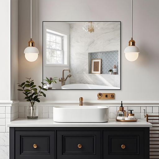 BEAUTME壁掛けミラー黒色、防錆金属フレーム現代浴室ミラー、浴室、寝室に適している、リビング、水平..