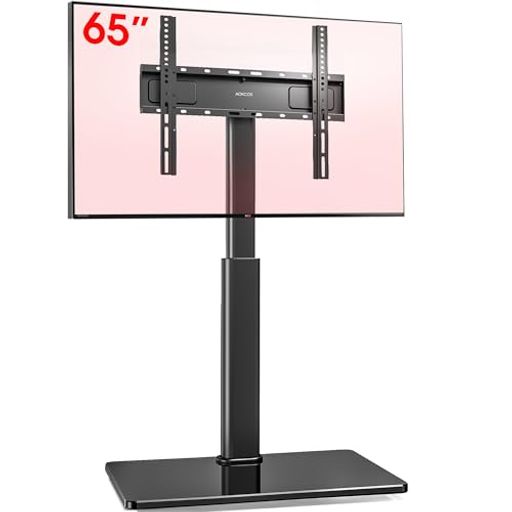 【商品仕様】32-65インチのテレビに対応、VESA規格(テレビ背面のネジ穴間の距離)の最小限は100*100mm、最大限は400*400mm(横x縦)です。耐荷重:40kgまで 本体サイズ:55x38x134.8cm 台座サイズ:55x38cm 【高さ調節】本体の高さは1168~1348mm調整できます。テレビの取り付け高さは幅広い範囲内で8段階に自由に調整できます。支柱が40mmごとに4段調整可能、フックが2段(60mm)調整できます。好きな目線範囲まで調整でき、快適なポーズでテレビを楽しめることができます。 【首振り可】角度は左右に30°調整できます。部屋のどこにいても、適合な角度まで調整して、正面の視角からテレビを楽しめますので、すごく便利です。 【チルト機能】見やすい角度が提供できるために、ブラケットは前2°/後ろ10°で調整でき、テレビが前に傾けることがなく、快適な視聴体験をもたらします。 【安全なデザイン】支柱背面にケーブル管理クリップが付き、乱れた配線を隠し、周りをすっきりと整理整頓します。本体は冷間圧延スチールと8mm糸印強化ガラスを採用しています。