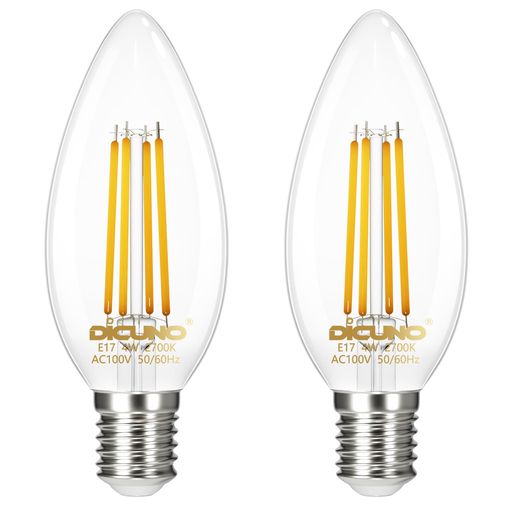 DiCUNO LED電球 E17口金 シャンデリア電球 40W形相当 電球色 4W フィラメント 2700K 400lm エジソン電球 全方向 クリアタイプ PSE認証 C35 レトロ 蝋燭型 省エネ 調光器非対応 2個入