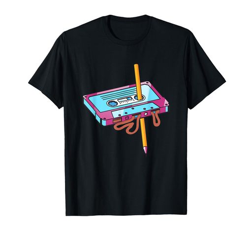 カセットミックステープ80年代90年代クラシックオーディオテープ鉛筆付きTシャツ