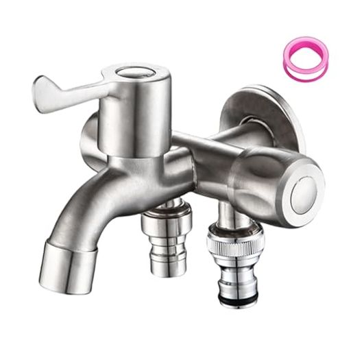 ステンレス製洗濯機用水栓標準G1/2接続ホース付き耐食性洗濯/お風呂/洗面所/浴室/ベランダ/ガーデン/屋外用