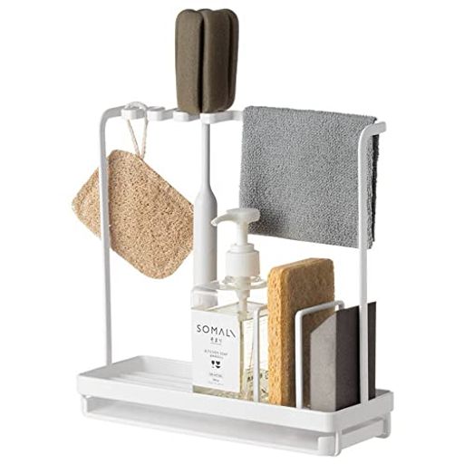 [材質]プラスチック+鉄 [活用性]幅は約で省スペースな作りで、流し台はもちろん、キッチンの窓際、洗面台、お風呂場でも使える。空間を有効利用できます [収納性]シンクの横に置いてスポンジやキッチンの掃除道具、ディスペンサーボトル、タオル、ブラシ等まとめて一括収納 [特徴]底部のネット線の水切り盤は取り外して清潔にすることができます [デザイン]風通しの良いデザイン