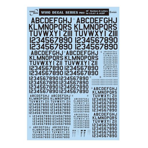 サンコーマーク工業 レプトジーダ プラモデル用 水転写 M02 45度 Numbers&Letters 黒 13.5x19.5cm WING DECAL SERIES WM-07