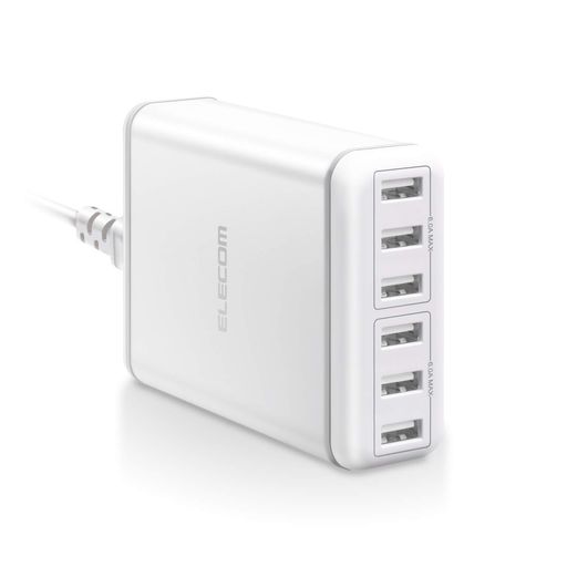エレコムUSBコンセント充電器合計60WUSB-Ax6【iPhoneSE315141312/iPad/Android対応】ホワイトEC-ACD01WH
