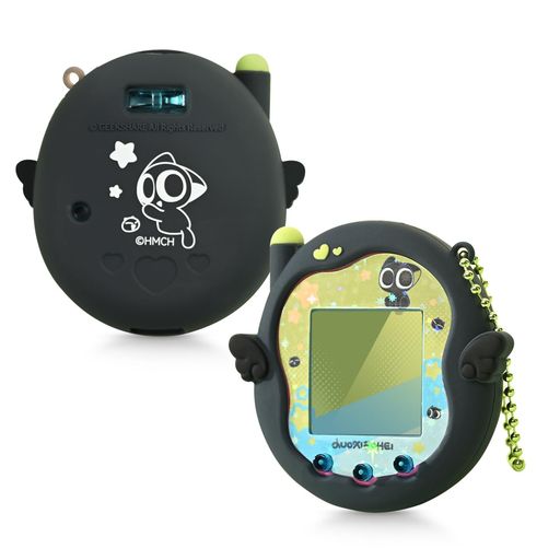 GeekShareForTamagotchiUniケースタマゴッチUni専用ケースシリコン保護カバー衝撃保護指紋防止防汚防水ギス防止装着充電可能おしゃれなチャームとスティッカー付き-ピンクイチゴ(ブラック)