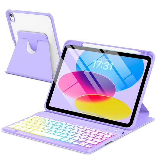 EAMPANG JIS日本語配列 iPad(A16)第11世代 11インチ2025/第10世代 10.9インチ2022/ キーボード付きケース, 7色レインボーバックライト Type-C充電 脱着式 スマート 多機能 ワイヤレス キーボード 360度回転