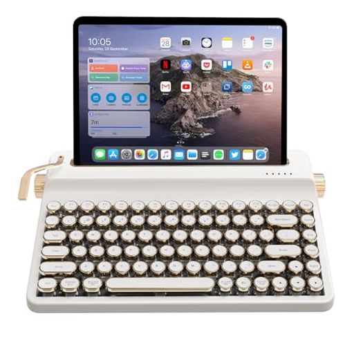 YUNZII QL75 タイプライターキーボード ワイヤレス レトロメカニカルキーボード ホットスワップ対応 パンクスタイルの丸型キーキャップ RGBバックライト QMK/VIAプログラマブル 2.4GHz/Type-C/BT5.0…