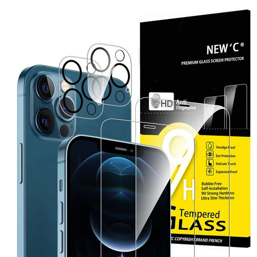 Exchangeable Jackets - NEW’C4個パック、iPhone12Pro(6.1インチ)用強化ガラススクリーンプロテクターx2、カメラ保護用カメラ強化ガラスx2、傷防止、気泡なし、非常に耐久性に硬度9Hガラス