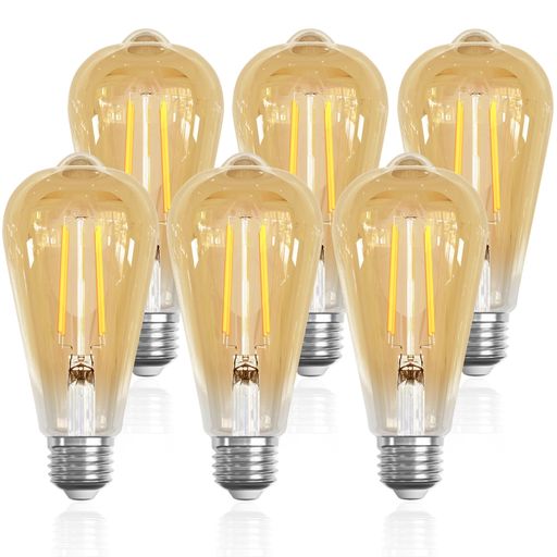 Rakuten - LUTWLED電球E26口金60W形相当エジソン電球6W620lm2700K電球色フィラメント電球ST64全方向調光器非対応PSE認証済みアンバー6個入