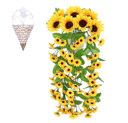 siawadeky壁掛けひまわり造花造花の藤ひまわりガーランド枯れない花本物そっくり雰囲気アップインテリア飾りホーム/喫茶店/スーパー/茶室/自宅/ウェディングデコレーション写真背景装飾…