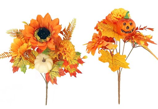 koundenekoハロウィン飾り造花2束セット人工ブーケパンプキンカエデの葉ヒマワリ花束カボチャお化けパ..