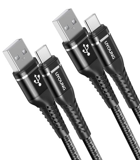 USBC充電ケーブル2MTypeCコード2本ナイロン編み60W3A高速充電データ転送USBC急速充電コードiPhone17/16/15SamsungiPadPixel家族用ブラック(2.0)