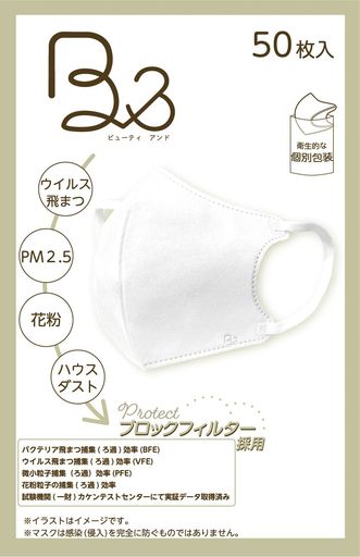 グランチョイスメディトラストB&(ビューティーアンド)立体カラーマスク個包装ホワイト50枚入