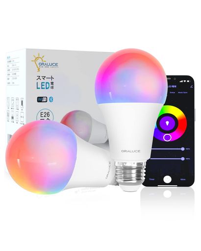 26 mm Cfl - ORALUCEスマートLED電球E2660W相当調光調色スマートライトマルチカラー1600万色RGB昼白色&電球色Alexa/GoogleHome対応ハブ不要遠隔操作取扱説明書付2個入LDA9F-E26/2P
