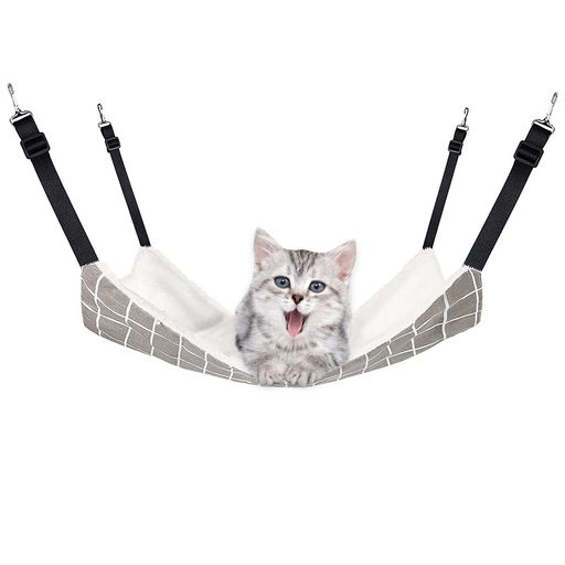 YFFSFDC 猫 ハンモックはんもっくキャット 椅子 ケージ用 大きい 耐荷重10KG サイズ調整可能 58cm x 48cm、遊び場 通気性 金具丈夫 冬夏両用長さ調節可能 両面使用 (グレーグリット, L)