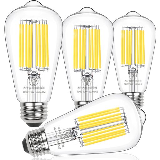 26 mm Cfl - WonninekLED電球E26口金エジソン電球10W100W形相当電球色2700K高輝度1535ルーメンPSE認証済みledフィラメント電球シャンデリア用LED電球ST64省エネ広配光調光器非対応(4個入)