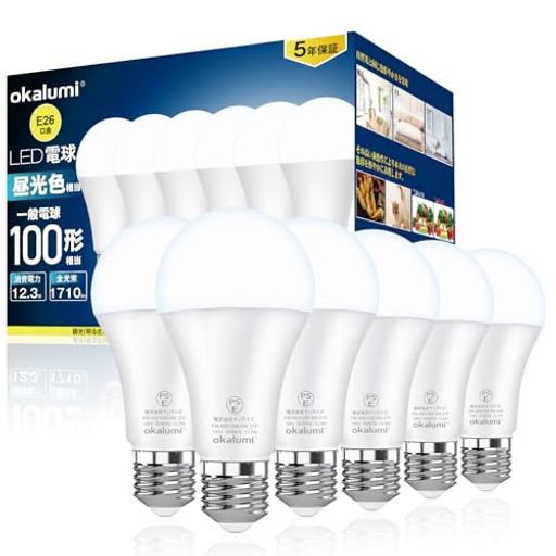 5年保証 LED電球 e26口金 昼光色 100W形相当 1710ルーメン (12.3W) 高輝度 全方向...
