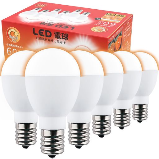 GOHDLAMP LED電球 E17 調光器対応 60W形 電球色 760Lm E17調光電球 広配光 ミニクリプトン型 断熱材施工器具対応 密閉器具対応 小型電球 (電球色, 6個セット)