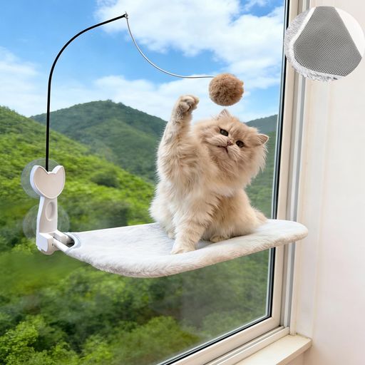 Amakai 猫 窓用ハンモック 強力吸盤式 大型 折畳み 組み立て簡単 猫窓ベッド 猫 ハンモック 耐荷重20kg 通気メッシュ 夏冬両用