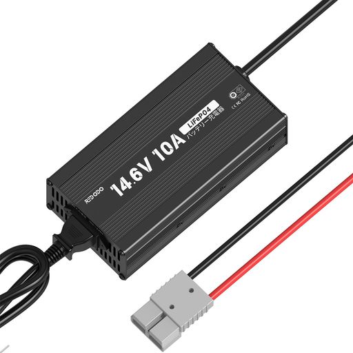 急速10A充電対応: 定格14.6 V 10 A出力で短時間満充電;3段階スマート充電で効率向上;バッテリー寿命延長 0V活性化復帰機能: 過放電でスリープ状態のバッテリーを自動復帰;プリチャージモードで安全活性化;長期間未使用バッテリーも蘇生 多重安全保護搭載: 過充電、過放電、過電流、短絡、逆接続、過熱保護完備;PSE認証取得済で安心使用 100-240V入力対応: 幅広い電圧範囲で安定動作;コンセントに挿すだけで使える アルミ筐体軽量設計: アルミ合金筐体で優れた放熱性能;重量わずか0.94 kgで持ち運び簡単;コンパクトサイズで設置負担軽減 LEDインジケーター表示: LEDランプで充電・満充電・故障状態を一目確認;操作簡単で誰でも使いやすい