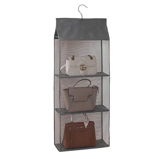 吊り下げ収納カバン収納吊り下げラッククローゼット収納吊り下げ省スペース取り付け簡単防湿カバン収納クローゼット収納バッグハンガーバッグ収納ラック4段式3段式2段式(ブラックベ…