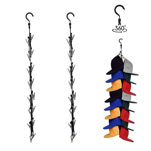 2個セット帽子ディスプレイ収納BetterJonny最大16個収納帽子収納キャップラック男性または女性の部屋のクローゼットフックキャップホルダー(黒)に適している