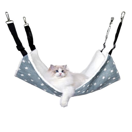 アウトドア 製品仕様:冬夏両用の猫ハンモック、10kgまでの荷重に耐えられます。展開サイズ: 約60x50cm。猫、小型犬、ウサギ、ハムスターなどの小型動物に使用できます。 両面使用:一面が柔らかい素材でふわっふわの暖かい冬用です。もう一面がキャンバス生地で、通気性に優れていて、暑い夏用です。 調節可能と金具丈夫:ストラップにベルトバックル設計で、金物工具は昇級で補強され、折れにくいし、取り付けケージや椅子のサイズによって、ベルトの長さを調節可能です。 インストール簡単:フックをひっかけるだけなので、工具不要、ケージ等に簡単インストールできます。猫ちゃんがゆらゆら揺られながら心地よく眠れ、快適なお昼寝タイムが実現可能です。 洗い可能:洗えうので繰り返し使え、いつでも清潔、キレイに保持できます。(ご注意、フックが金属ですので、手洗いか洗濯ネットのご使用をお勧めします)。 快適な休息スペース:ペットが日向ぼっこや遊び場として使用でき、通気性の良い素材で快適な休息環境を提供します。