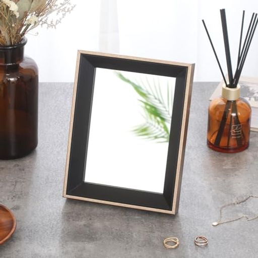 不二貿易卓上ミラー木目フレーム卓上鏡飛散防止幅17.5x奥行3x高さ22.6cmブラックタルト41919