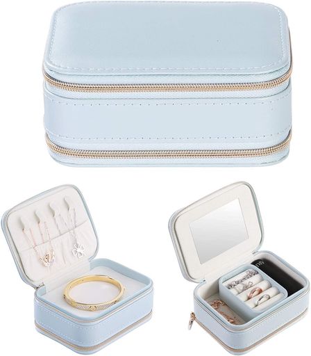 HUACHENGジュエリーボックスPUレザーおしゃれジュエリーケース携帯用指輪置きジュエリー収納ケース持ち運び旅行用仕切り付き宝石箱鏡付きジュエリーボックスじゅえりーぼっくすネック…
