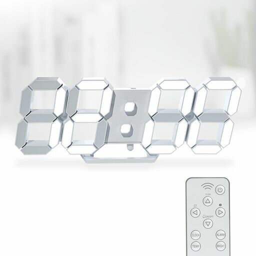 Mikimoto International - KOSUMOSUデジタル時計3DLED時計壁掛け時計9.7”led置き時計自動調光3DLEDCLOCK目覚まし時計リモコン付きナイトライト温度表示白色のキッチン時計(ACアダプター別売り)...