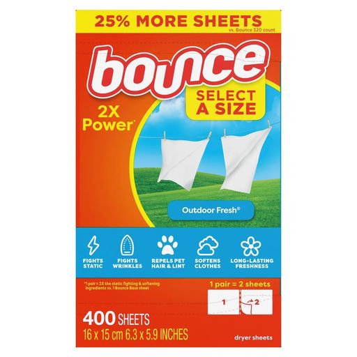 Bounce 2倍パワー ドライヤーシート、アウトドアフレッシュ、400枚