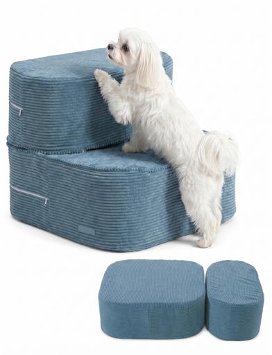 TEXSTEAD 犬 階段|2階段折りたたみ式 ブルー|滑り止め付きドッグステップ|取り外し可能・洗えるカバー|安定感のある|小型犬用品