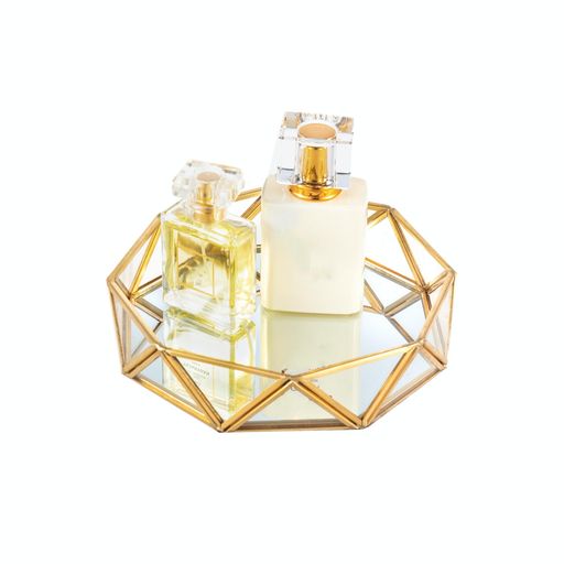 Feyarlガラストレイミラートレー置くトレイ小物収納香水ディスプレイゴールド(18cm)