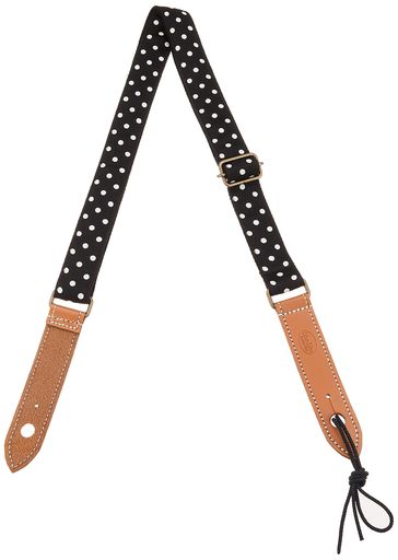 ウクレレ用ストラップ 25ミリ幅/水玉柄 レザーエンド 長さ調節範囲:70~116.5cm(エンドピン穴間を計測) エンドピンとネックに固定する2点式