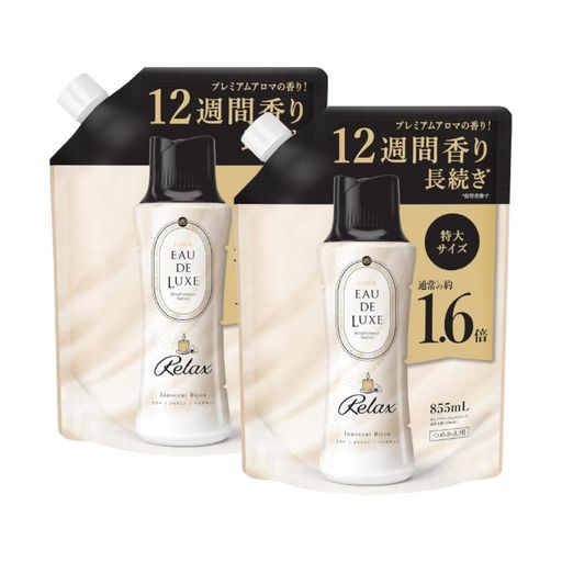 ●詰替特大 855ml ●2個 100人中85人がリラックスな気分にしてくれたと回答。* *香りとして。P&amp;G調べ。 プレミアムアロマの香り! 12週間香り長続き※ (※保管状態で) お洗濯のはじめに入れるだけ! 洗濯槽に入れた洋服の上にビーズを直接入れるだけ 普段と違う特別な仕上がりにしたい時、お持ちの柔軟剤と合わせるだけで、より奥行きのある複雑な香りに オードリュクス柔軟剤と一緒に使えば、香りはより贅沢に