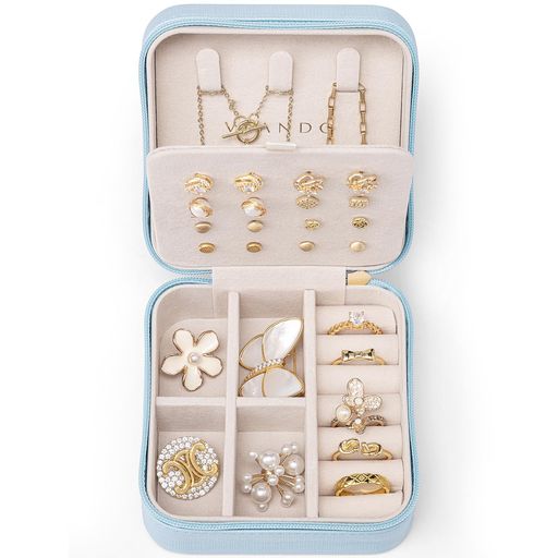 Vlando正方形アクセサリーケース持ち運び小物入れジュエリーケース持ち運びイヤリング収納誕生日プレゼント-ブルー