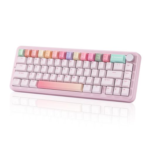 YUNZII B68 65% ワイヤレスメカニカルキーボード ゲーミングキーボード BT5.0/2.4GHz/有線 ホットスワップ対応 ガスケットキーボード RGBバックライトWin/Mac用 技適認証取得 (ピンク, ココアクリー…