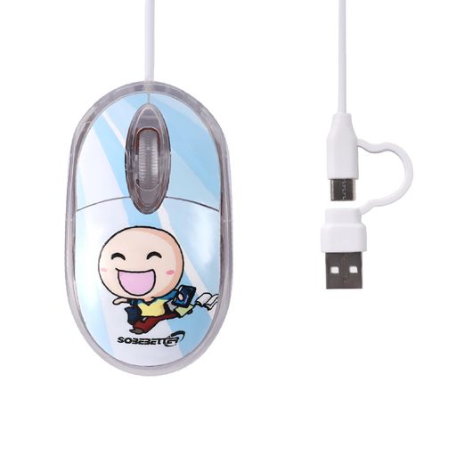 有線マウスUSB-AとUSB-C2つの接続USB有線Type-Cマウス1000DPI光学式携帯かわいい軽量左右対称PC/ノートパソコン/タブレット/スマホ/Windows/Mac/Android対応(ブルー)(2)