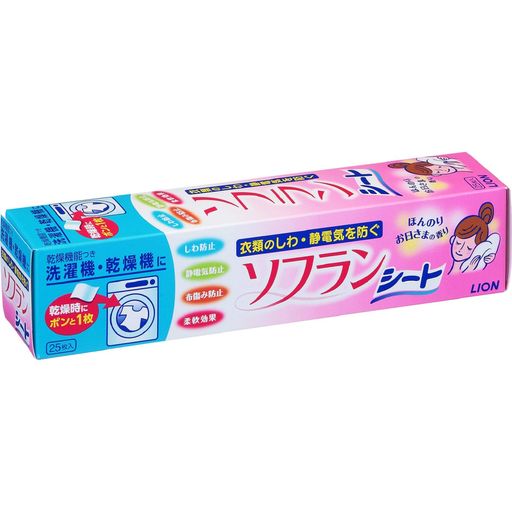 商品サイズ(幅x奥行x高さ):23.7cmx5.3cmx5.3cm 内容量:25枚(23cmx28cm) 原産国:日本 香り:ほんのりお日さまの香り 防しわ効果:乾燥中の衣類のからみをおさえ、しわが少なく仕上がります 静電気防止効果:乾燥機から衣類を取り出すときのパチパチやホコリによる黒ずみを防ぎます 布傷み防止効果:衣類の摩擦をおさえ、乾燥による毛玉・ケバだち、センイの痛みを防ぎます 柔軟効果:ふっくら・さらっと仕上がります。すすぎの時に液体の柔軟剤を使うとさらに効果的 着用時だけでなく、乾燥機から衣類を取り出す時の静電気も防止するシート状柔軟剤「乾燥機用柔軟剤シート」