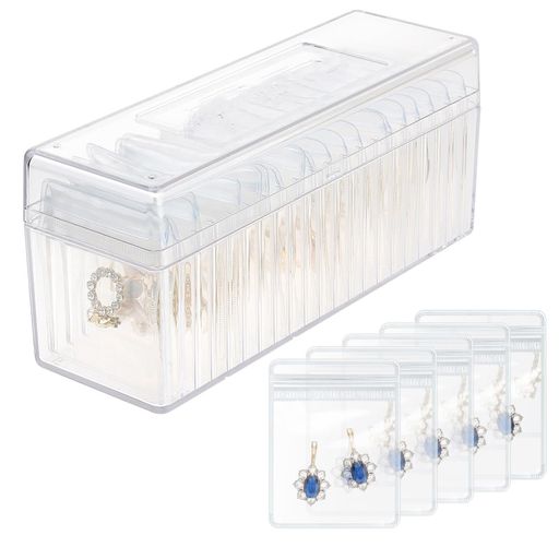 アクリルジュエリーボックス透明収納ケース|20個の防酸化PVCジュエリーバッグ付き|旅行用ジュエリーボックス耳飾り/リング/ネックレス対応|レディース・ガールズ用(透明)