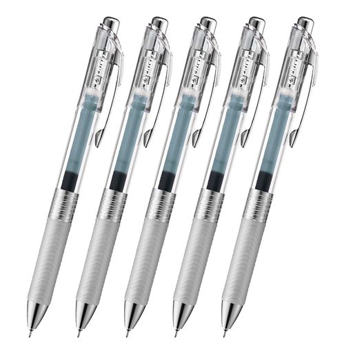 【特長】スッと書けてサッと乾く ゲルインキボールペン 【インキ色】ラフグレー 【ボール径】0.4mm 【材質】後軸・頭冠=再生PC ノック・前軸=ABS樹脂メッキ グリップ=エラストマー クリップ=鉄 【1本あたりサイズ/重さ】幅 16mm x奥行 11mm x 長さ147mm/13g