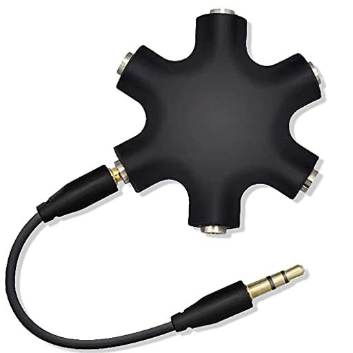 Tosenk3.5mmステレオイヤホンプラグ(オス-オス)マルチイヤホンスプリッターイヤホン分配/分岐5出力6端子メス接続器コネクケーブル(ブラック)forスマートフォン・タブレット