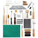 FLUSHBAY 革細工 工具セット 初心者 50点セット レザークラフト 工具 道具セット DIY手作りハンドメイド 革工芸 キット レザークラフト縫い針 菱...