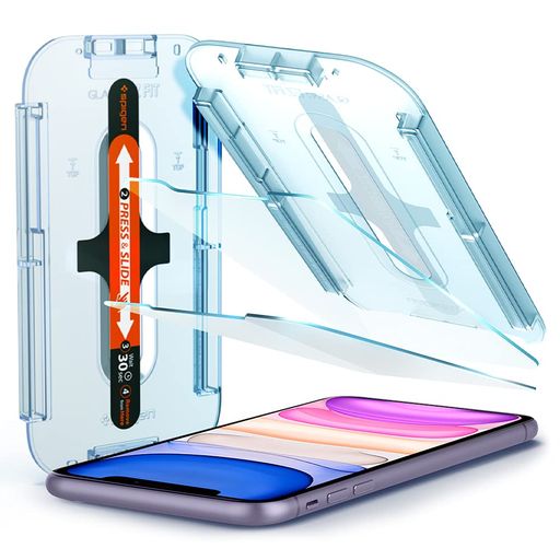 SpigenEZFitガラスフィルムiPhone11 iPhoneXR用貼り付けキット付きセンサー空けタイプiPhone11対応保護フィルム2枚入