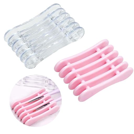 PAVIKEネイルアートブラシホルダー2個セットジェルネイル筆置きネイルツールプラスチックブラシホルダー安定していて転がりません5グリッドブラシホルダー(透明、ピンク)