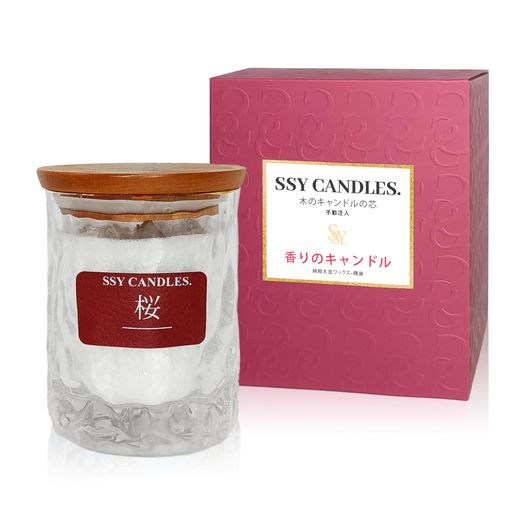 FCMSHAMDキャンドル-アロマキャンドルジャーキャンドル桜の香り植物性ワックス木の芯香るキャンドルろうそく家庭香氛結婚式誕生日クリスマスキャンドルギフトセット(桜花)