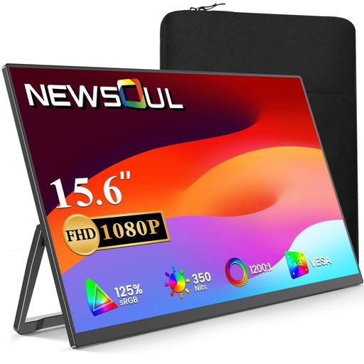 15.6インチ モバイルモニター Newsoul モバイルディスプレイ 収納ケース付き フルHD IPS 125%広色域 軽量薄型 ポータブルモニター PS5/PS4/スマホ/PC/Mac 対応 スタンド付き 縦置き スピーカー内蔵 V…