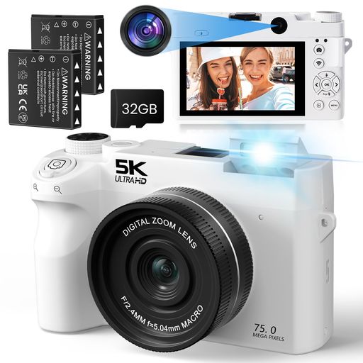 【5K動画録画&amp;7500万画素&amp;WIFI対応&amp;フィルライト】LAMA社製デジカメは最大5Kビデオ解像度と7500万画素で75MP画像解像度を持ち、16倍デジタルズーム機能も搭載しておりますので、W/Tボタンでズームインやズームアウトすることができ、いつでもご家族やお友達との楽しい時間をとらえて記録できます。更に、フィルライトが内蔵されており、シーンに応じてオンとオフを切り替え、色彩をよりリアルで正確に表現するだけでなく、ユーザーにより繊細で滑らかな視覚体験を提供します。ダイナミックなビデオを撮影する場合でも、静止写真を撮影する場合でも、素晴らしい視覚効果をもたらします。 【多機能なデジタルカメラ&amp;バッテリー2枚付き】 LAMA社のデジタルカメラは一時停止機能、手ぶれ防止、タイムラプス、スローモーション、16倍デジタルズーム、美顔モード、セルフタイマー、露出調整、連続撮影、3s/5s/10s/20sセルフタイマーなどがあります。内蔵のLEDライトは、昼も夜も高精細で繊細な写真を撮るのに役立ちます。このデジタルカメラはウェブカメラとして使用できます。