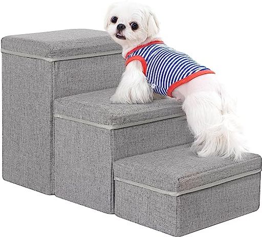 Uross 犬用階段 収納付き 3段 小型犬用 中型犬用 大型犬用 ペット用階段 ベッド用 耐荷重約30kg 老犬 猫用 犬 子犬用 階段 ソファー用ステップ (ライトグレー)