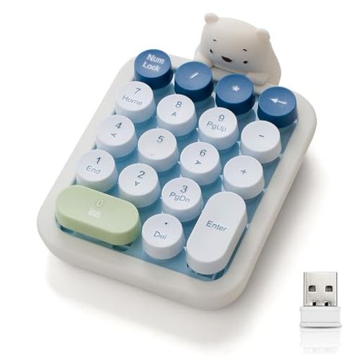 樂天商城 - かわいいクマ 2.4G ワイヤレステンキー レシーバー付属 18キー メンブレン 女性 子供 おしゃれ カラフル 静音 PC、ノートブック対応 (ブルー)
